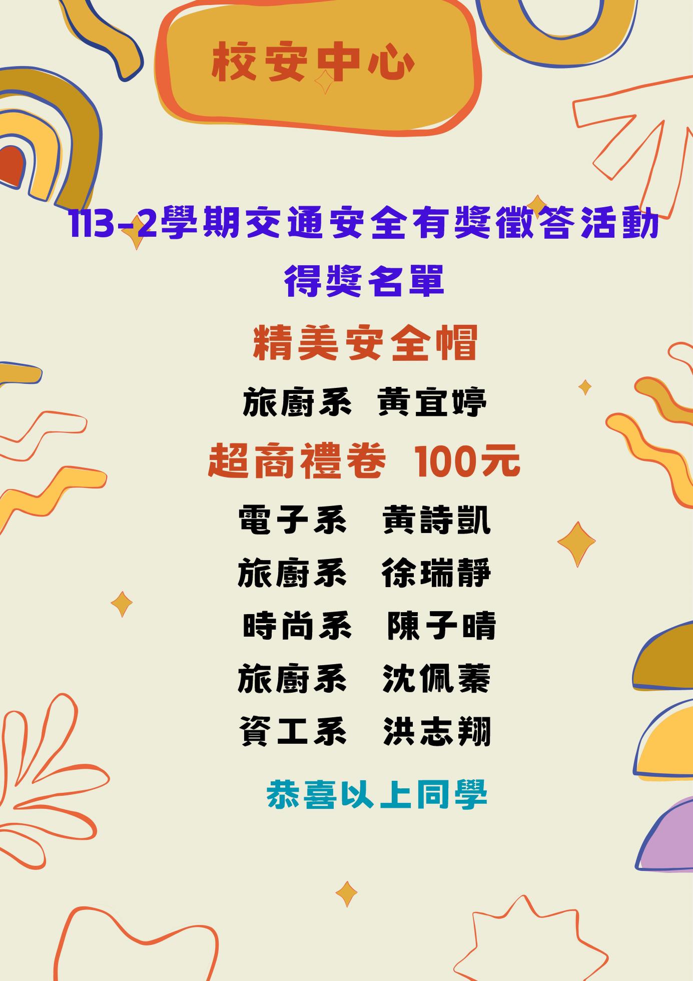 有獎徵答得獎名單